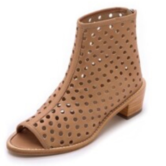 LOEFFLER RANDALL Lone Leather Open Toe Boot Bootie Neutral Back Zip Bohemian 7.5 - Picture 13 of 13